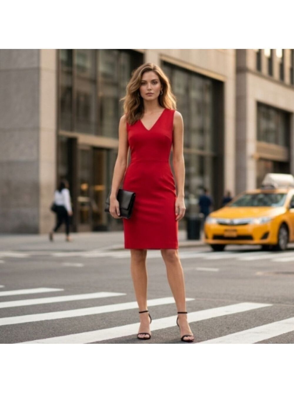 Ann Taylor Red VNeck Sleeveless Ruffle Back Lined Dress Size 10 Night Out
